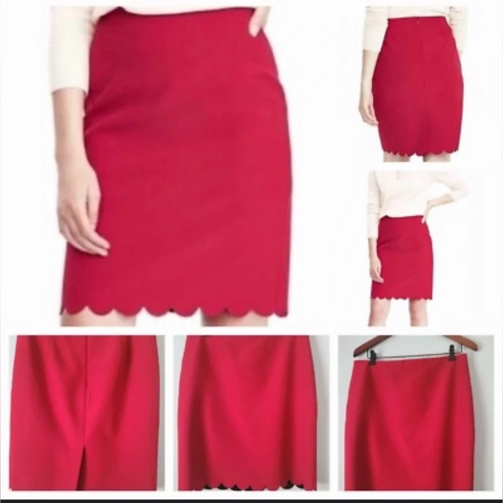 Banana Republic Red Pencil Skirt with Scalloped Hem
